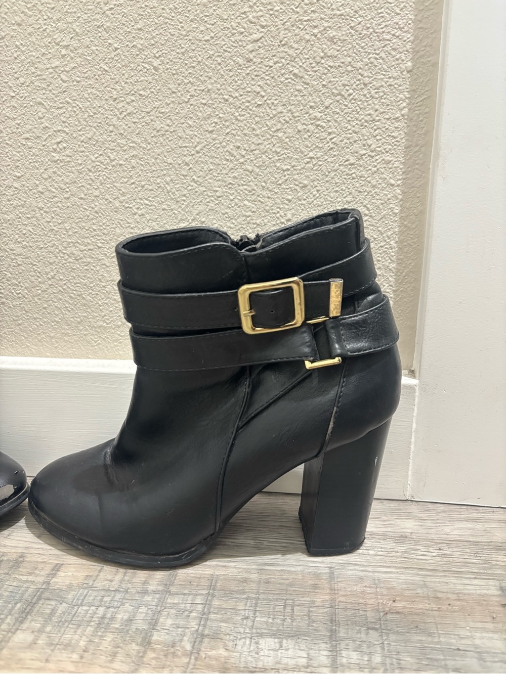 JustFab Black Ankle Boot with Gold Buckle
